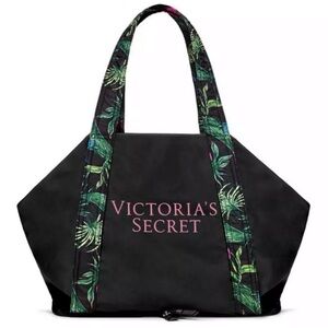 Victoria's Secret Black Tote Bag with Floral Accents